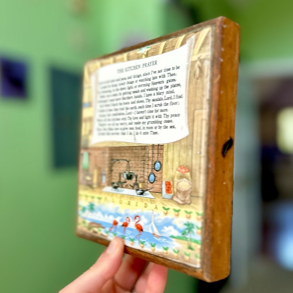 VTG Florida Kitchen Prayer Still Life Hot Plate Trivet Home Decor Accent - Picture 2 of 5